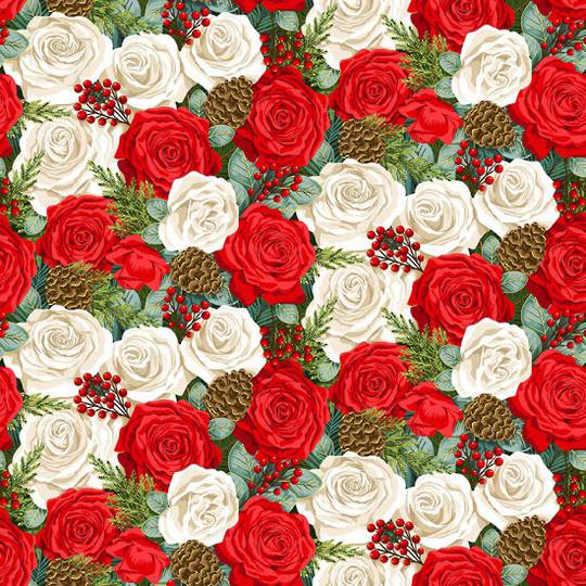 Classic Foliage Christmas Rose Fabric as a Fat Quarter